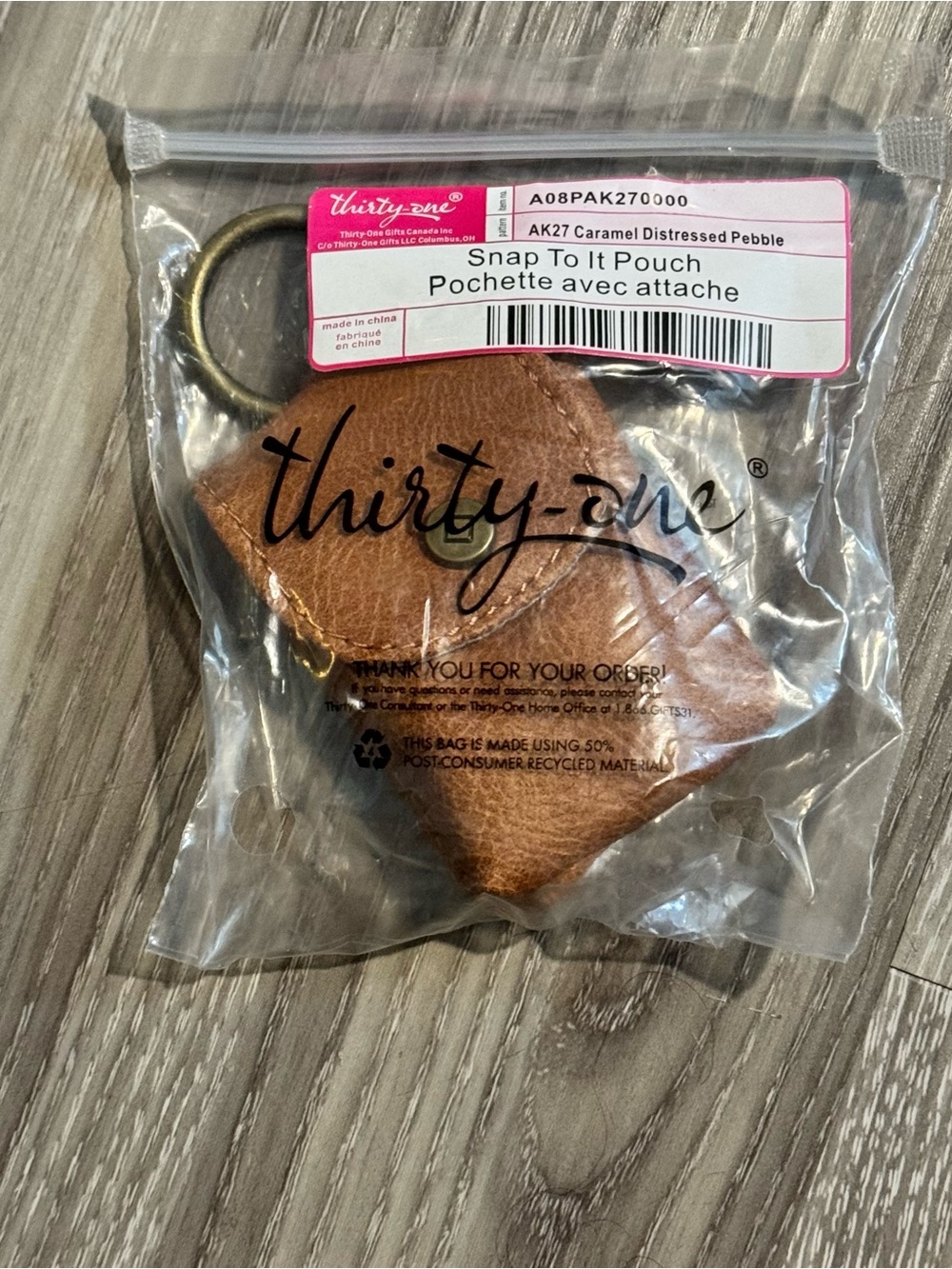 thirty-one Caramel Distressed Pebble Snap Pouch with Key Ring